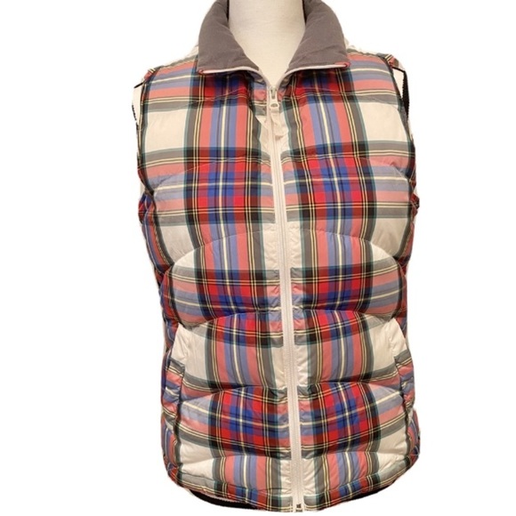 Lands End Down Plaid Quilted Puffer Vest Soft Warm Pockets - Picture 1 of 5